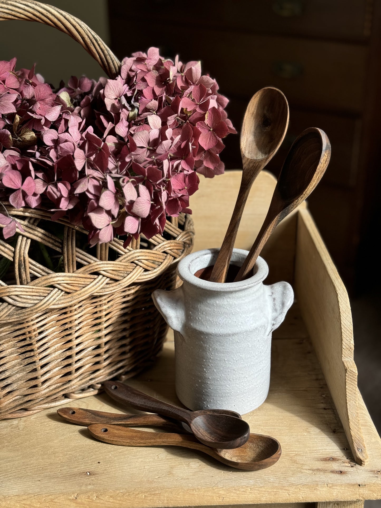 Hand carved walnut spoons