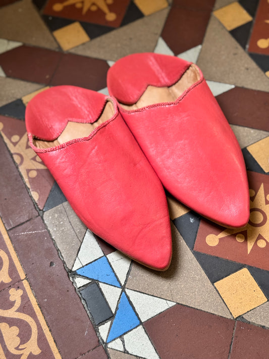 Moroccan Leather Babouche Slippers | Coral